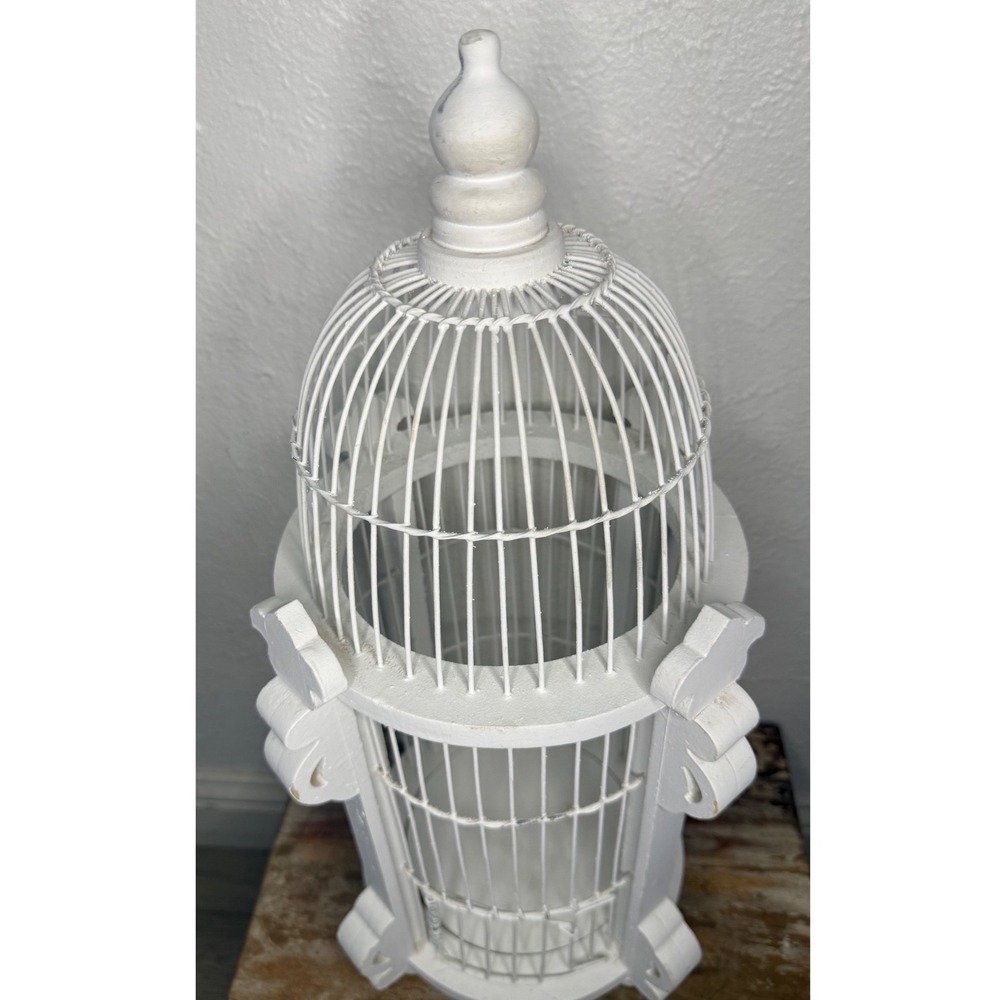 White Dome Wooden Birdcage Home Decor Porch Wedding Plant Display Shabby Chic - Picture 4 of 5